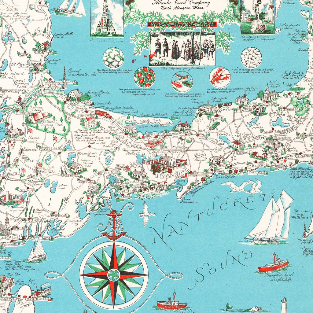 Vintage Map of Cape Cod, 1955