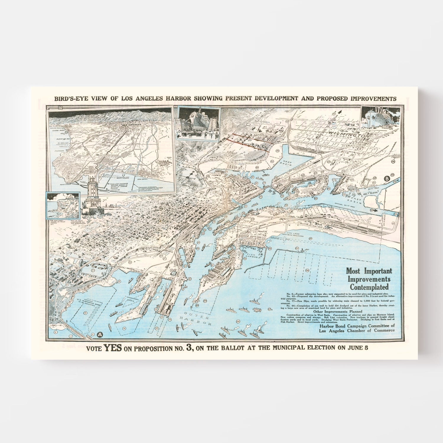Vintage Map of Los Angeles Harbor, California 1923