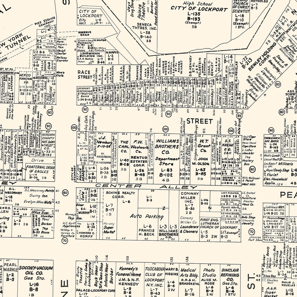 Vintage Map of Lockport, NY Business Section 1947