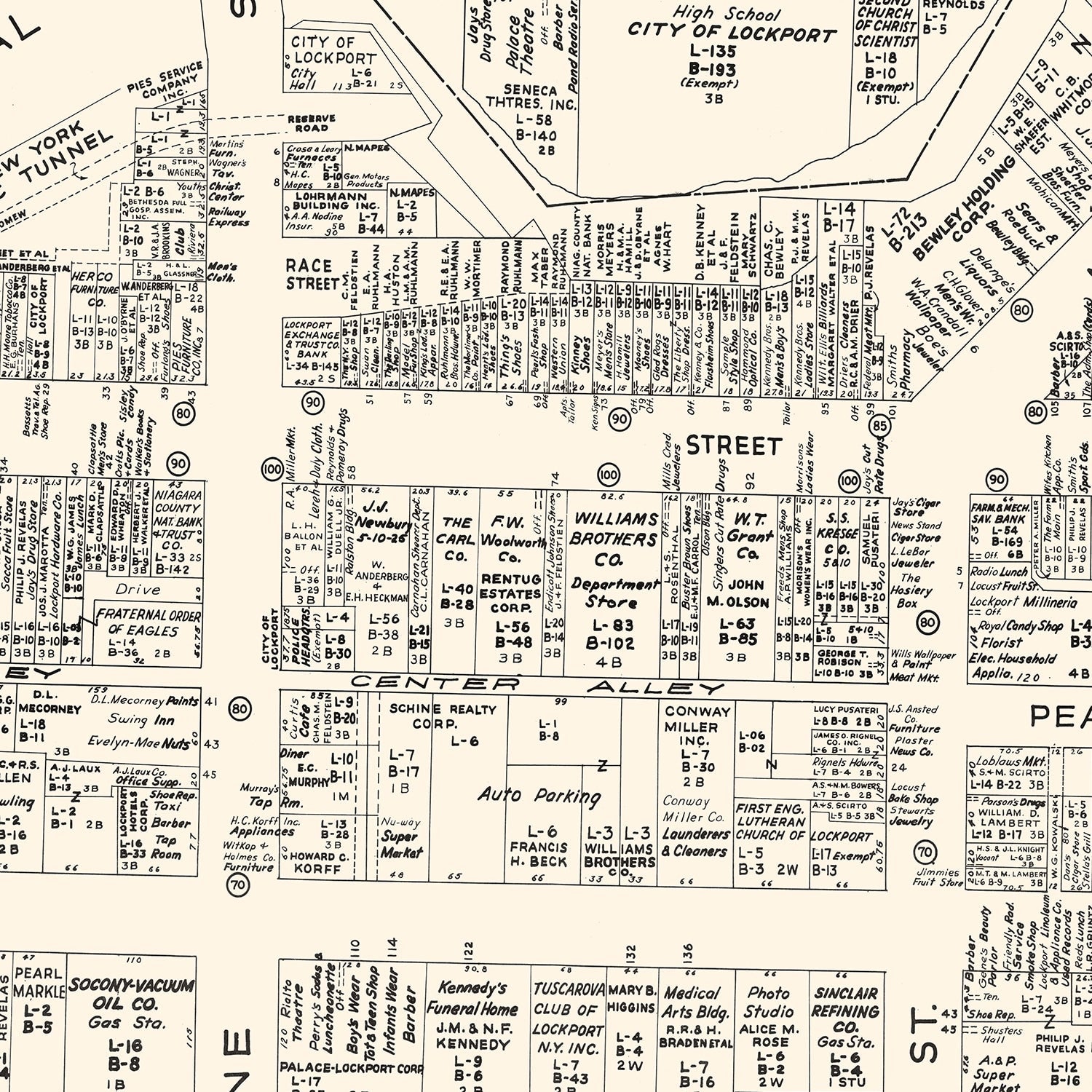 Vintage Map of Lockport, NY Business Section 1947