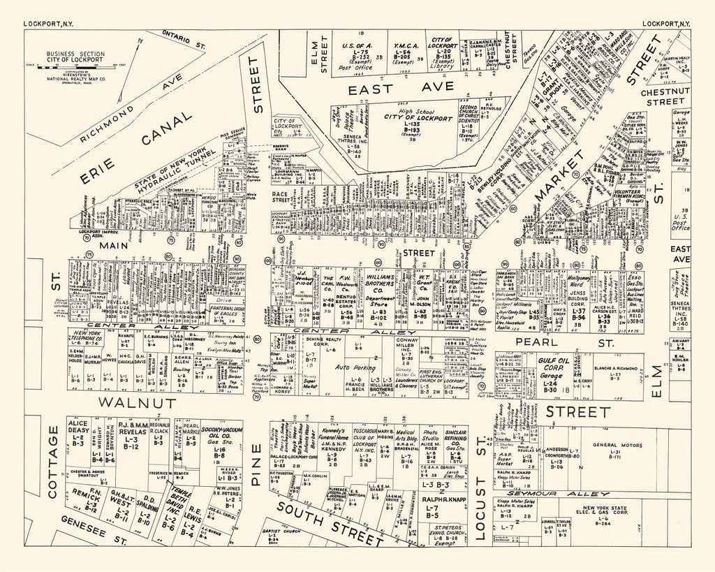 Vintage Map of Lockport, NY Business Section 1947
