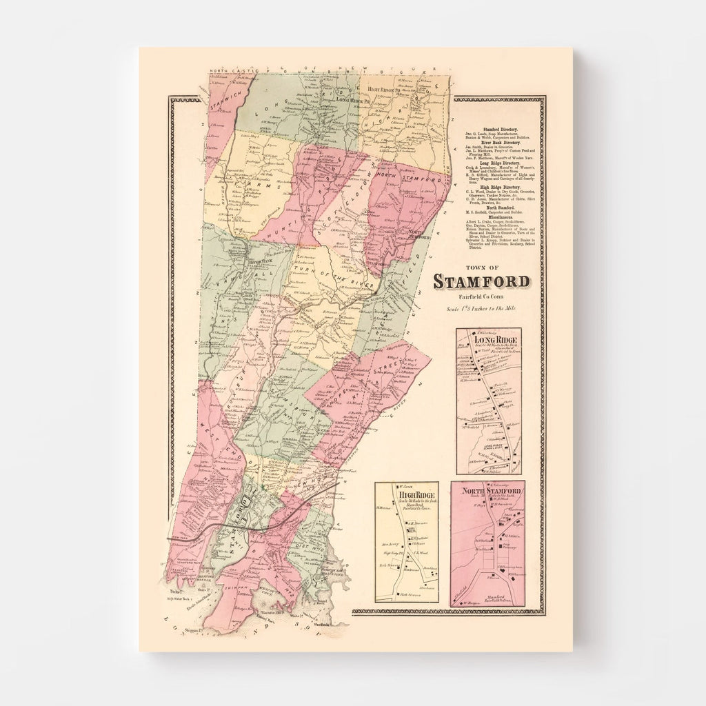 Vintage Map of Long Ridge, Connecticut 1867