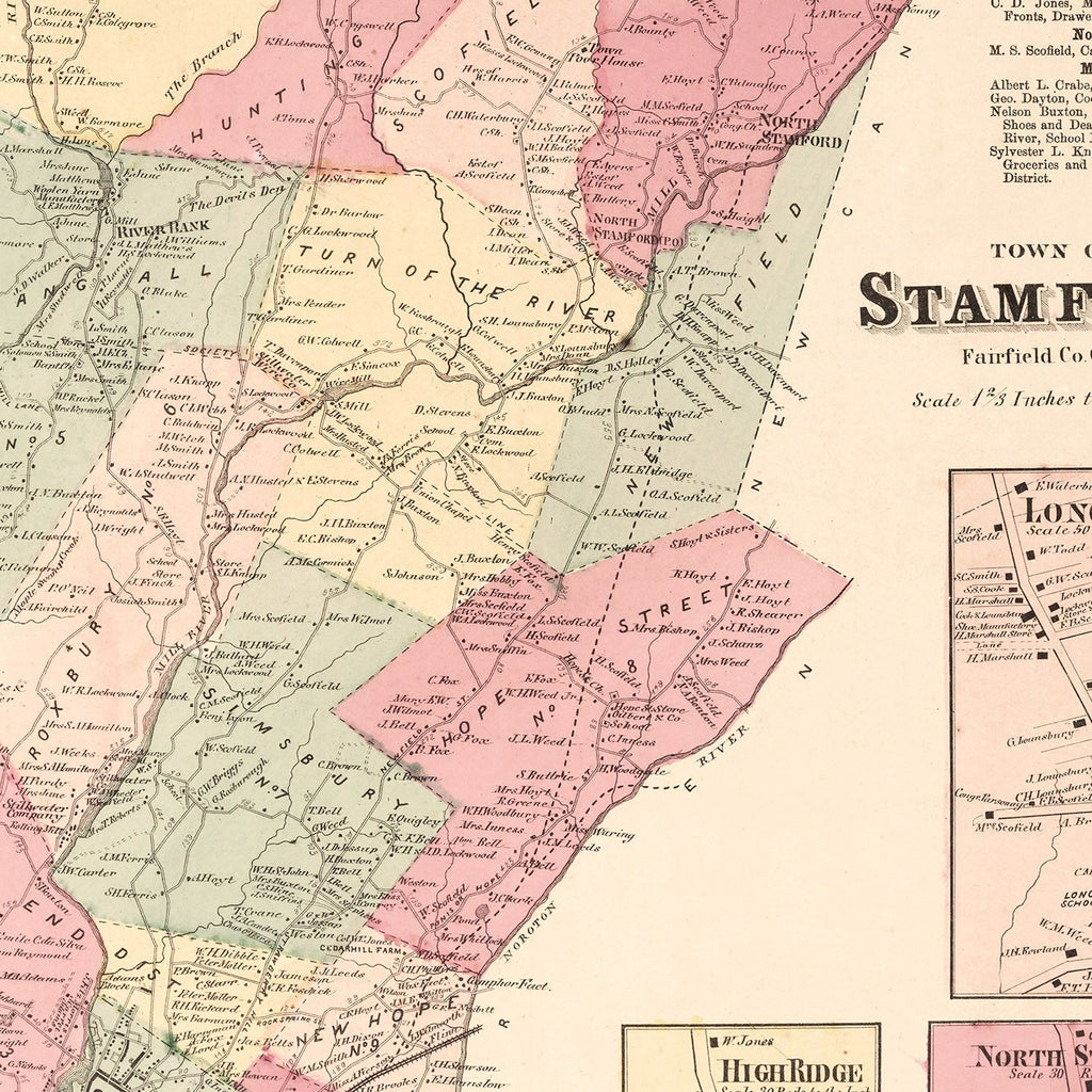Vintage Map of Long Ridge, Connecticut 1867