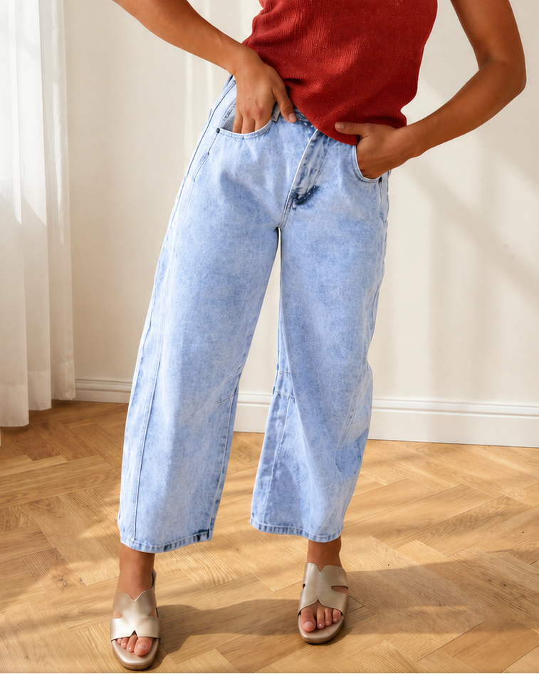 Tatum Light Washed Pull On Barrel Jeans