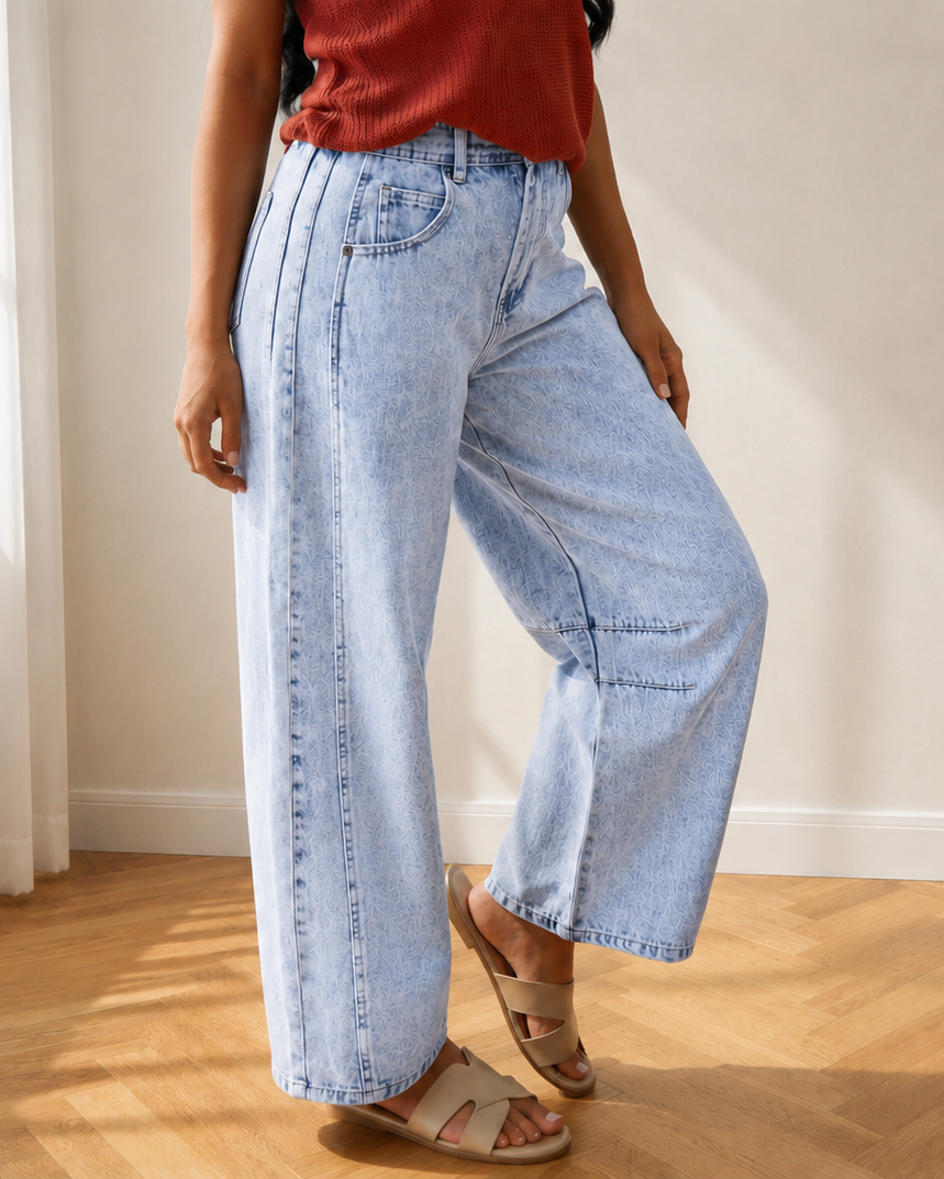 Tatum Light Washed Pull On Barrel Jeans