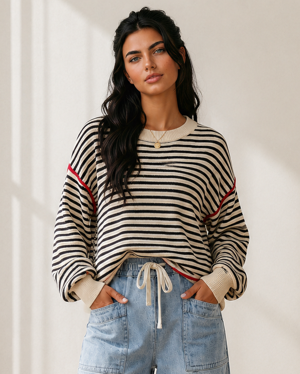 Elle Ribbed Trim Drop Shoulder Oversized Sweater