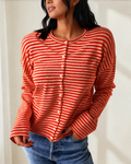 Amelia Striped Button Collar Long Sleeve Knit Cardigan