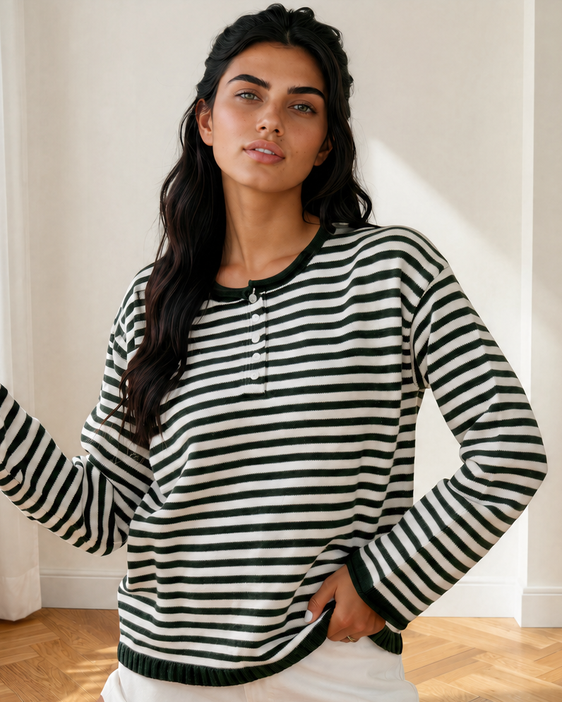 Sophia Button Placket Drop Shoulder Long Sleeve Sweater