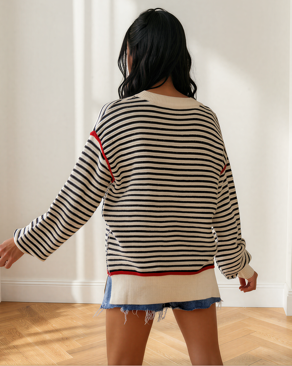 Elle Ribbed Trim Drop Shoulder Oversized Sweater
