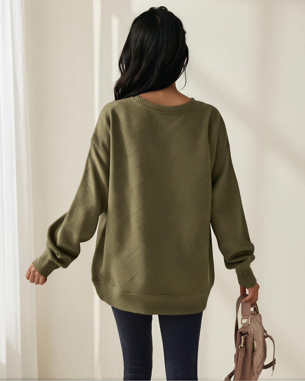 Brynn Textured Round Neck Drop Shoulder Pullover Sweatshirt