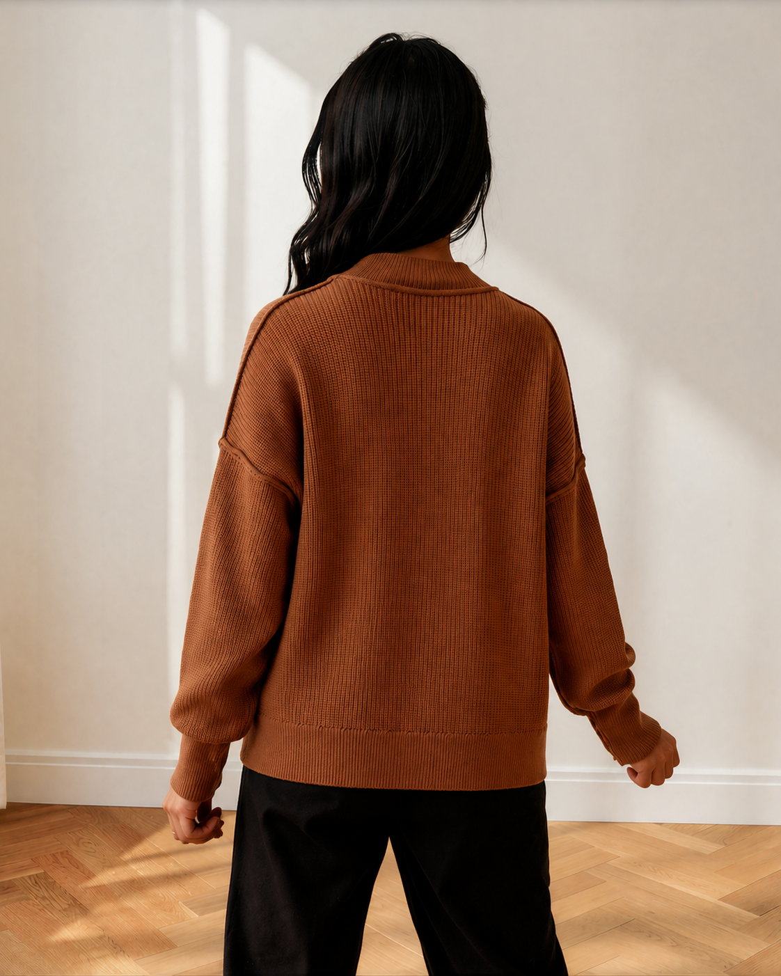 Jen Ribbed Knit Stand Neck Regular Fit Sweater