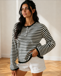 Sophia Button Placket Drop Shoulder Long Sleeve Sweater
