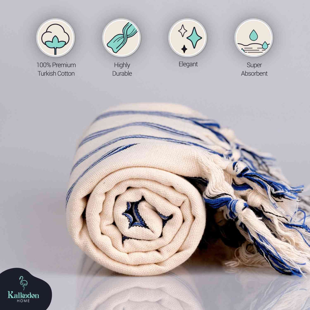 Dark Blue Striped Handwoven Turkish Towel